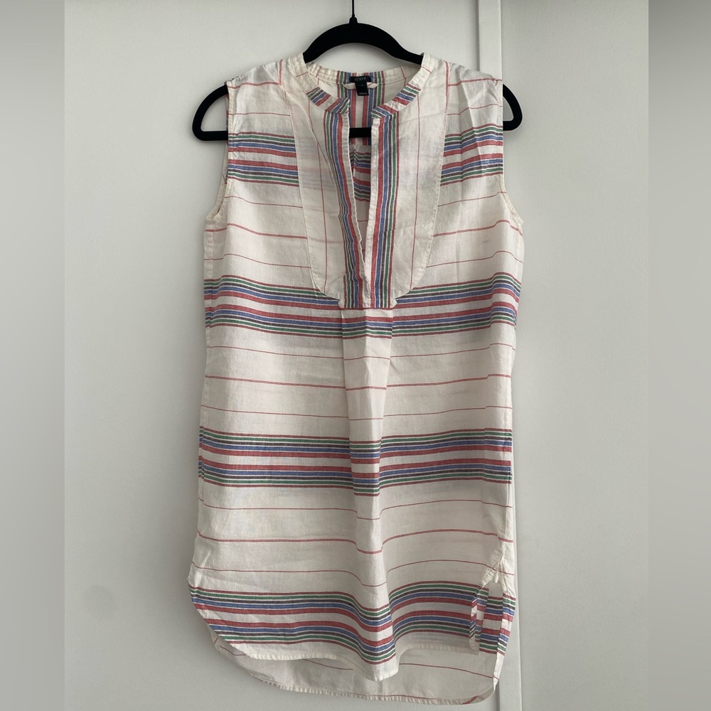 J.Crew linen top in size XS with, red, blue and black detail
